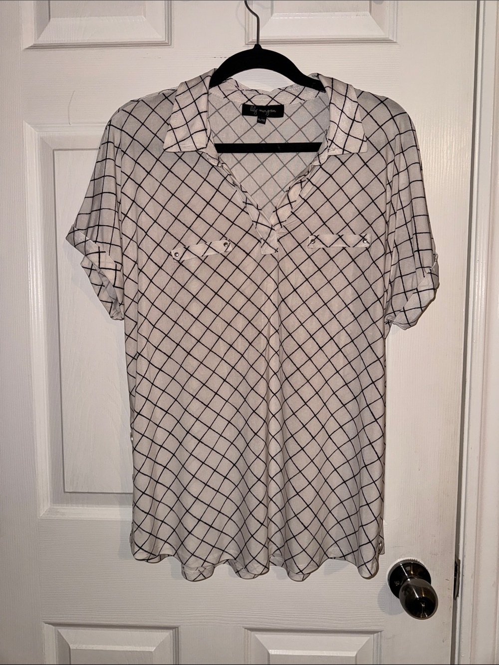 Lightweight White Grid-Print Blouse by Express